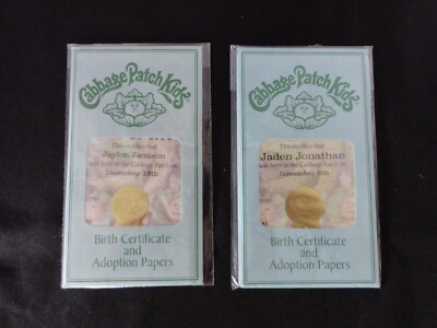 Lot of 2 Genuine Vintage CABBAGE PATCH Birth Certificate Adoption Papers Blue
