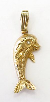 14k Gelbgold Diamantschliff Delphin Charm Halskette Anhänger ~ 3,2g