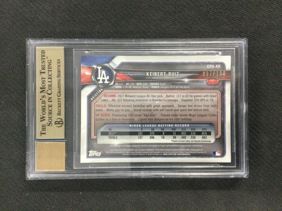 BGS 9.5 2018 Bowman Chrome 1st #CPA-KR Keibert Ruiz Atomic Refractor Auto /150 - Image 2 of 2