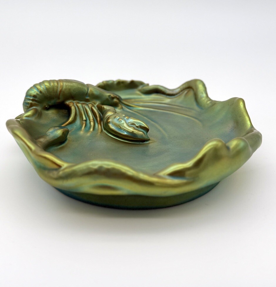 Zsolnay Hungary Porcelain Green Iridescent Lobster & Snake Dish | eBay