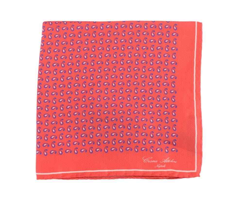 Cesare Attolini Красно-темно-синий шелковый нагрудный платок в форме капли с узором пейсли ручная работа в Италии 9990₽