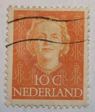 Netherlands Postage ~ Queen Juliana ~ Orang 10₵ Stamp ~Cancelled ~ 1949 ~ 10