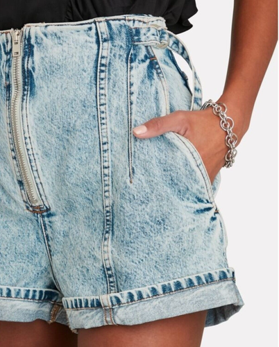 IRO PARIS Made In Italy Denim Shorts Jean Powelly Cuffed Acid Wash High Rise 36 - Picture 11 of 12