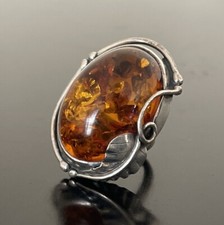 Sterling Silver Huge Natural Amber Baltic Ring Size 4.75