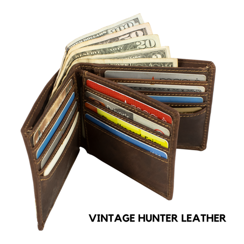 Men's Hunter Leather Wallets Bifold Trifold RFID Blocking Checkbook Cover - Picture 81 of 90