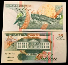 Suriname 25 Gulden 1998 Banknote World Paper Money UNC Currency Bill Note