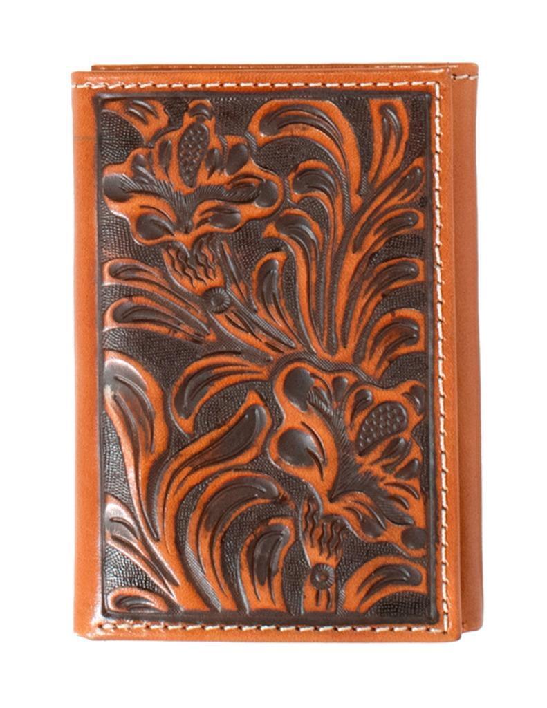 Nocona Western Mens Wallet Trifold Leather Floral Embossed Brown