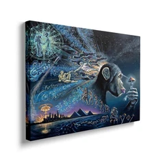 Ape Thinking Digital Canvas Print Poster Unique Wall Decor, Mushroom Home Decor