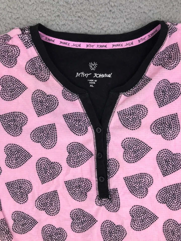 Betsey Johnson Sleepwear Top Women's Size XL Pink Hearts Long Sleeve Pullover - Image 4 of 4