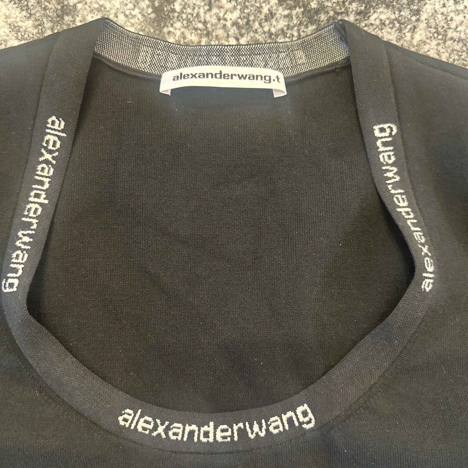 ALEXANDER WANG DONNA Bodycon Mini Abito Manica Lunga Finitura Logo Scoop M Nero