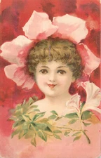 Adorable drawn girl floral fantasy surrealism chromo postcard