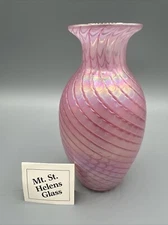 The Glass Eye MSH (Mt St Helens) 1983 Pink Art Glass Iridescent Signed 6 1/2"