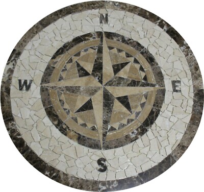 MARBLE FLOOR MEDALLION MOSAIC TRAVERTINE 36 compass rose
