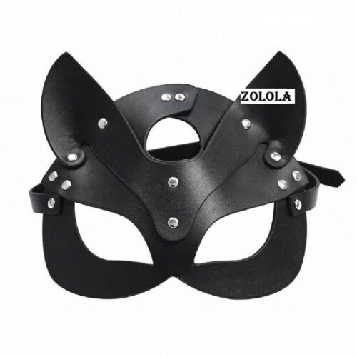 Masque d'herbe de Mardi d'oeil de chat en cuir noir de luxe pour le Costume... - Photo 1/4