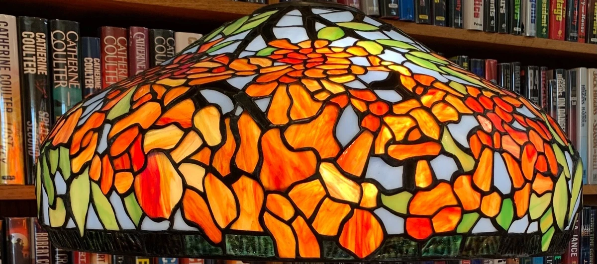 Antique Tiffany Studios Reproduction Red Morning Glory Leaded Glass Lamp Shade