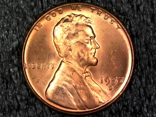 1957-D Uncirculated Lincoln Wheat Cent Penny Error - Die Crack E5918 - Picture 3 of 4
