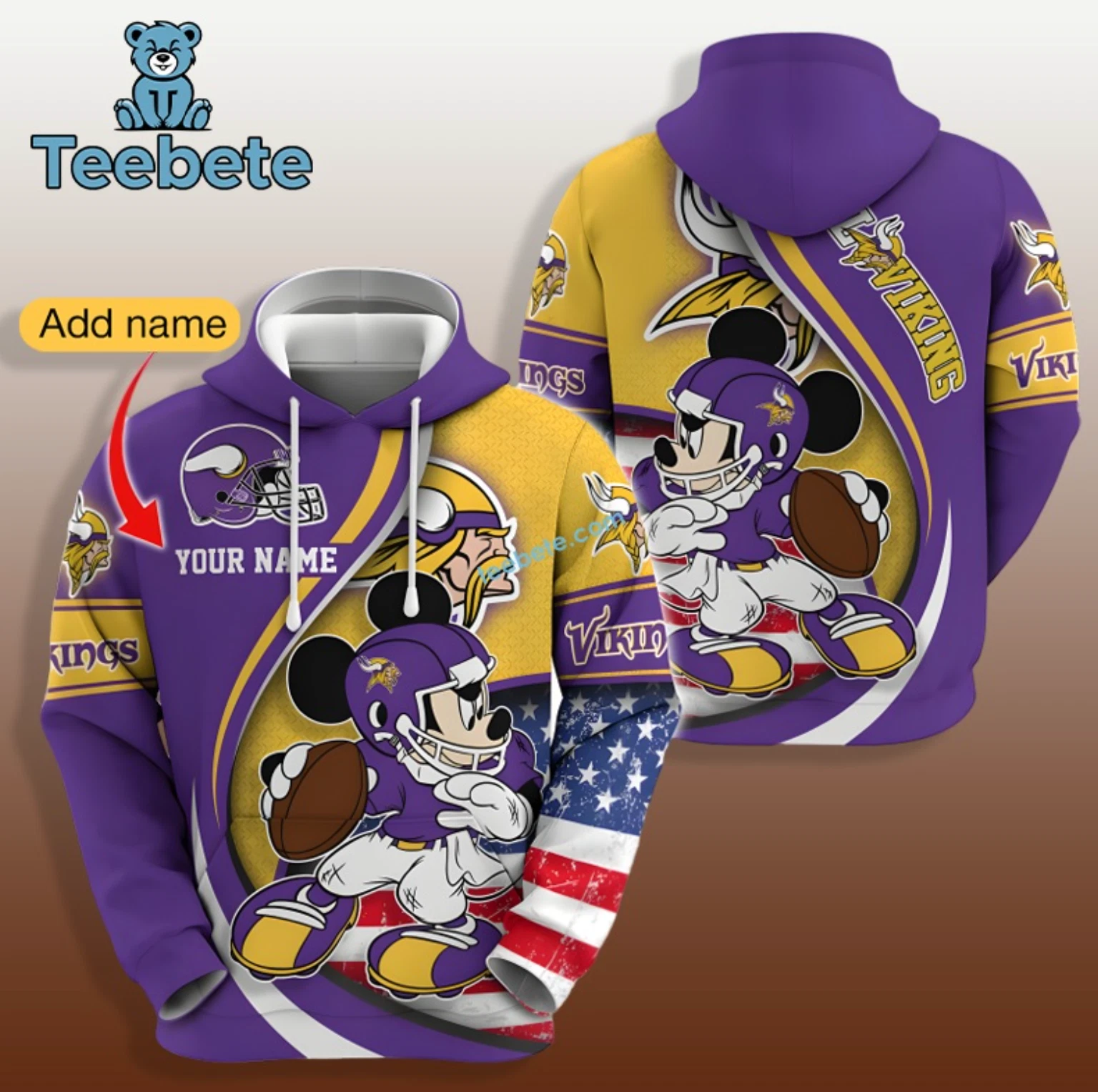 Bg Personalized Min**/nesota V//kings Mickey Mouse 3D Print Hoodies