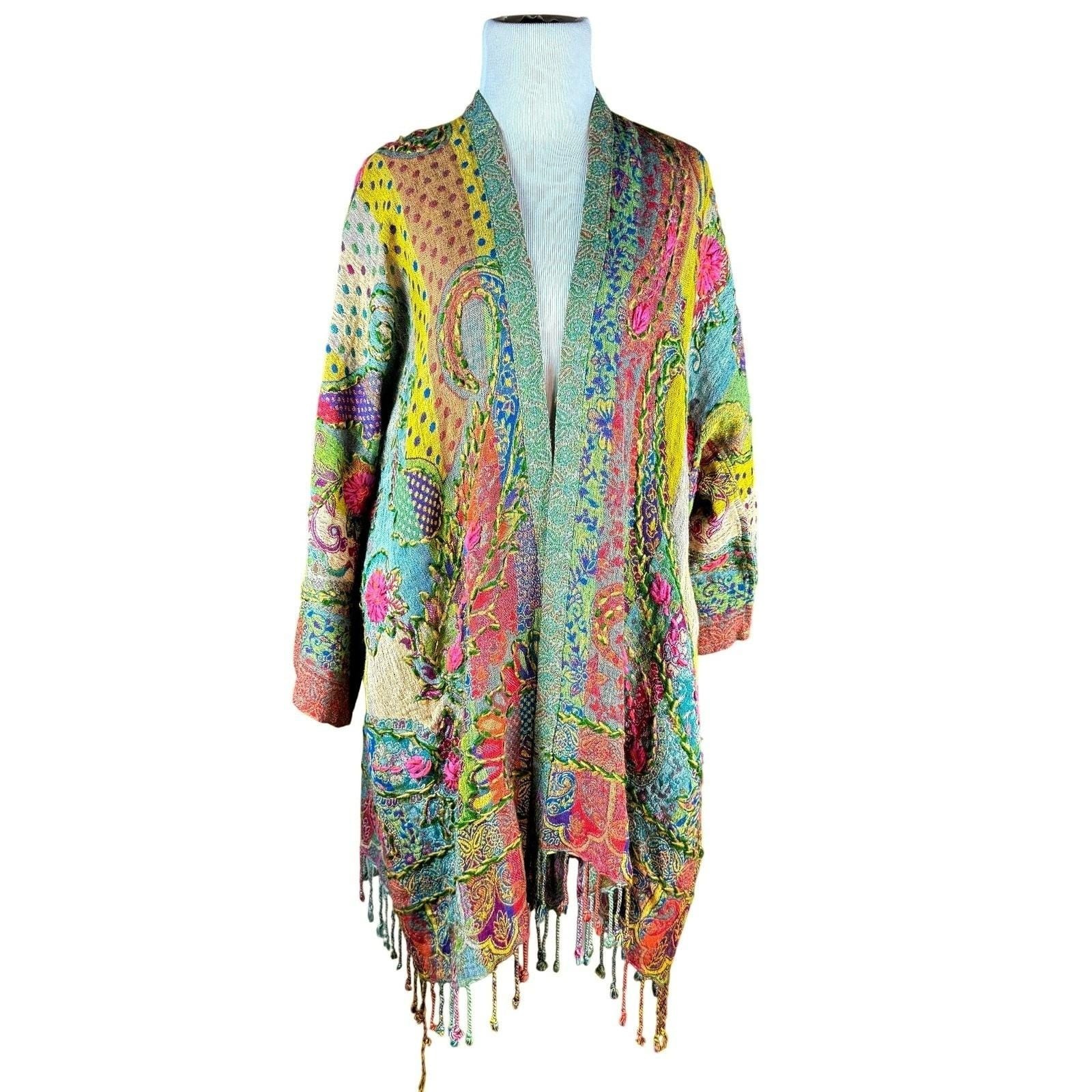 ANU Artisan Boho Wool Patchwork Kimono Jacket Coa… - image 2