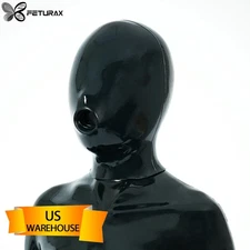 FETURAX Silicone Full Black BDSM Balloon Hood Head Mask For Cosplay Role Play