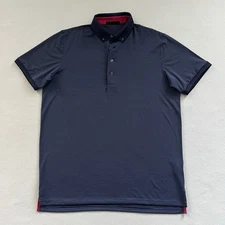 Greyson Men Blue Stripe Print Golf Performance Polyester Collar Polo Shirt Men L