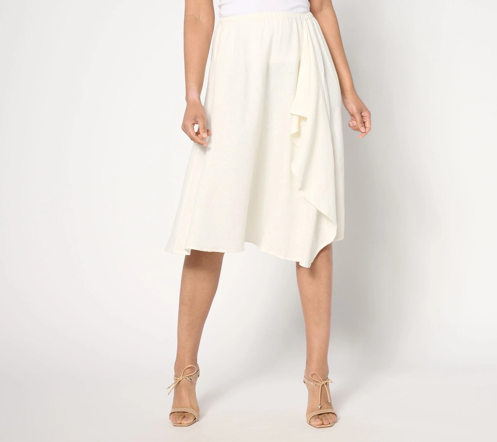 BEAUTIFUL by Lawrence Zarian Women's Petite Skirt PXL Pull-On Linen White