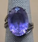~VTG~MODERNIST~DESIGNER~"TJM"~STERLING~SILVER~w/~AMETHYST~RING~SIZE~7.5~SIGNED~