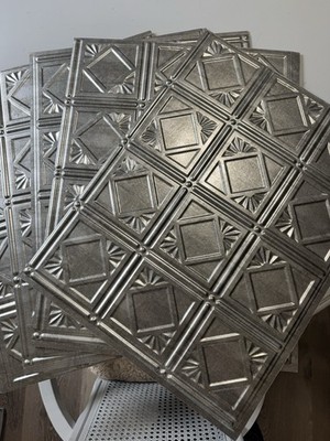 (PACK OF 4) Fasade 18.25in. x 24.25in. Crosshatch Silver PVC Backsplash