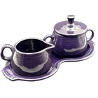 Fiesta USA Plum Purple Ceramic Sugar & Creamer Set With Tray
