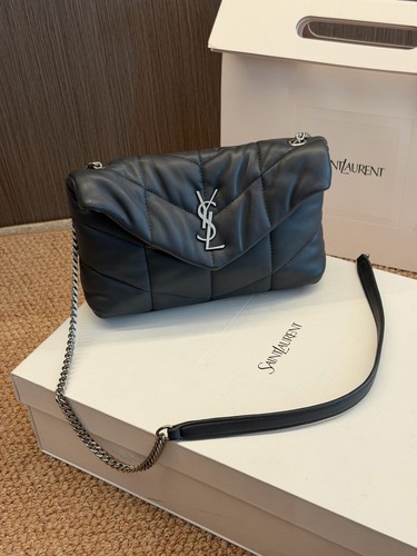 YSL Saint Laurent Mini Cloud Bag Deep Gray Silver Chain Crossbody Bag Duty Paid