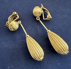 Vintage Lewis Segal Gold Tone Dangle Clip On Costume Jewelry Earrings Patent