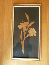 Bild Holzintarsien Wandbild Blumen - Gerahmt mit Glas - Vintage  53 x 28 cm