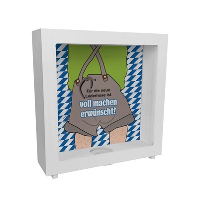 Für die neue Lederhose ist voll machen erwünscht! Rahmen Spardose aus Holz in