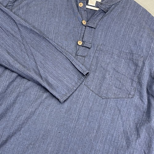 Made in Nepal Mens 4XL 100% Cotton Soft Long Sleeve Navy Blue Tunic Hippie Boho - Picture 2 of 8
