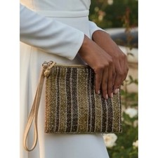 Amanda Smith hand Beaded gold Clutch Bag Purse Wristlet