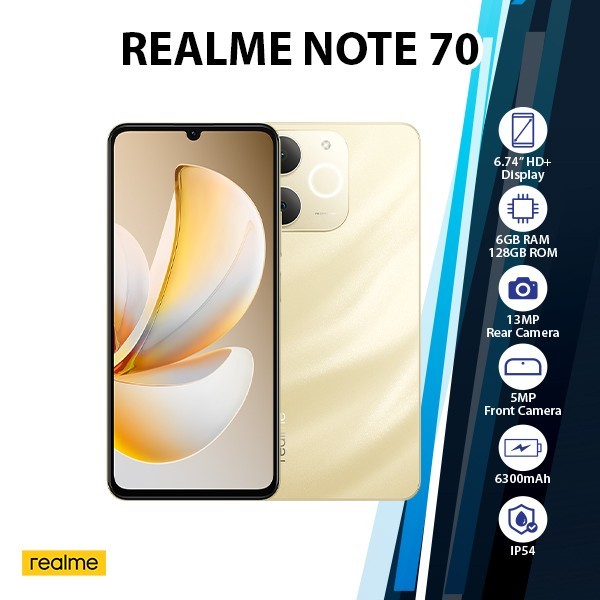 New) Realme Note 70 Android Cell Phone (6GB+128GB/GOLD/Global Ver