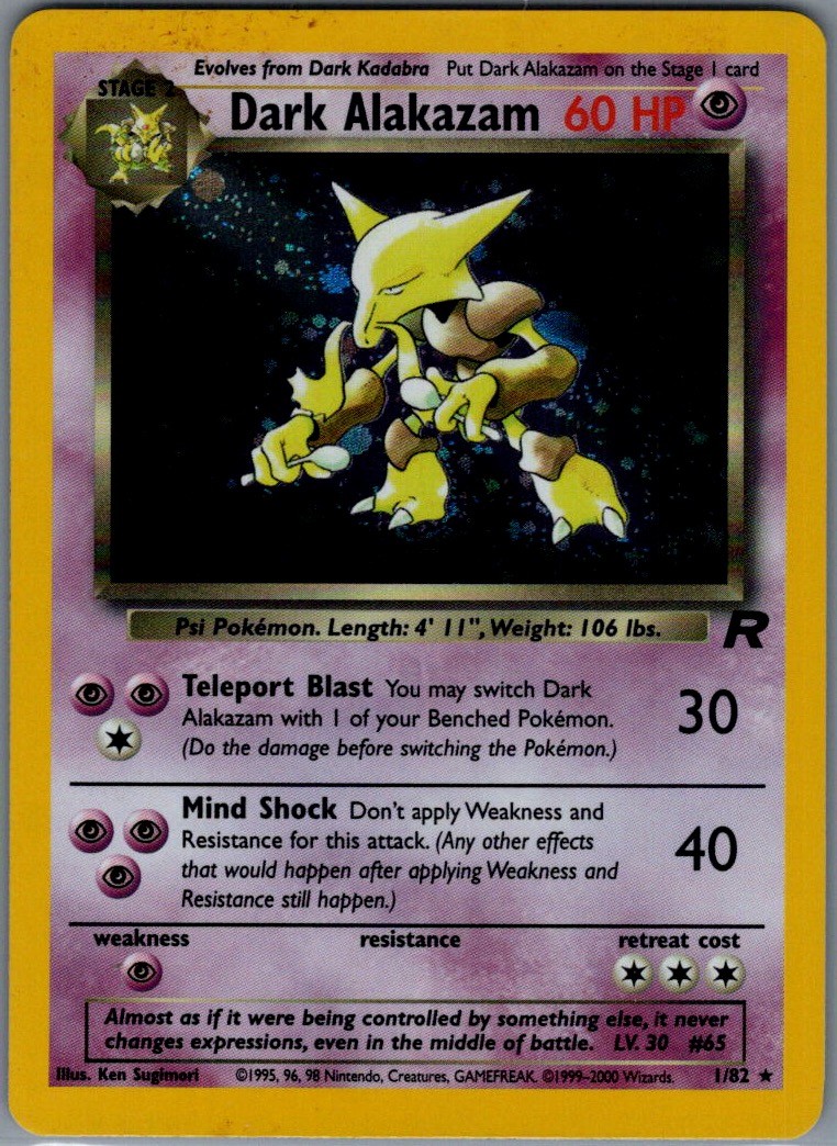 Dark Alakazam (1) Holo Rare Team Rocket 01/82 NM