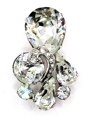 Vintage 1940's-50's Signed Eisenberg E Fur Clip Sparkling Rhinestone Silver-tone