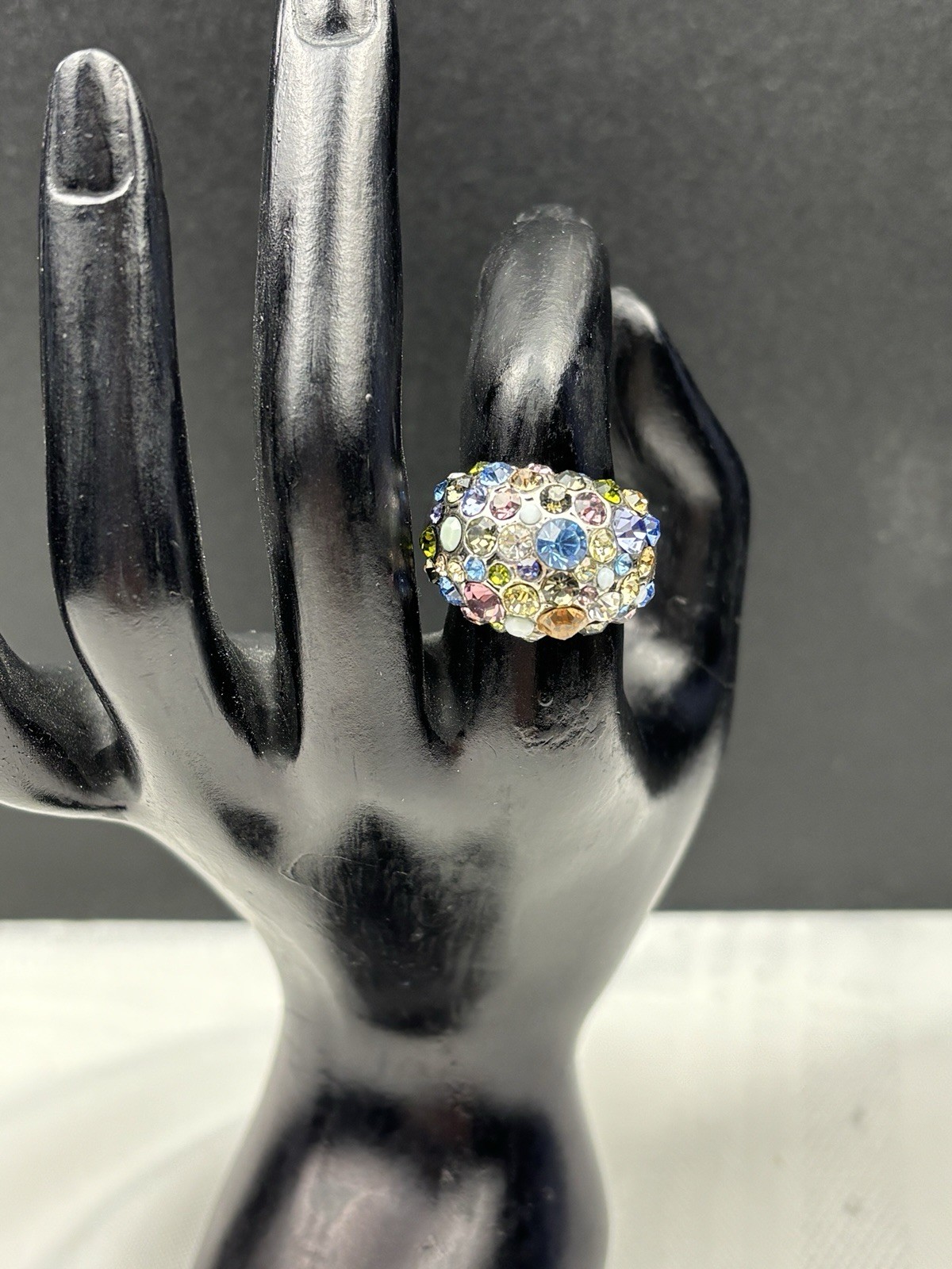 Multicolor Rhinestone Dome Shape Silver Tone Cock… - image 4