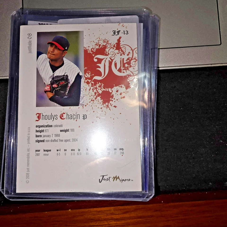 2008 JUST MINORS "JUSTIFIABLE" #JF-13 JHOULYS CHACIN RC AUTO - COLORADO ROCKIES - Image 2 of 3