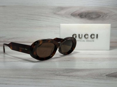 Gucci GG 1527S Oval Dark Havana W/ Brown Lens Sunglasses - Ships