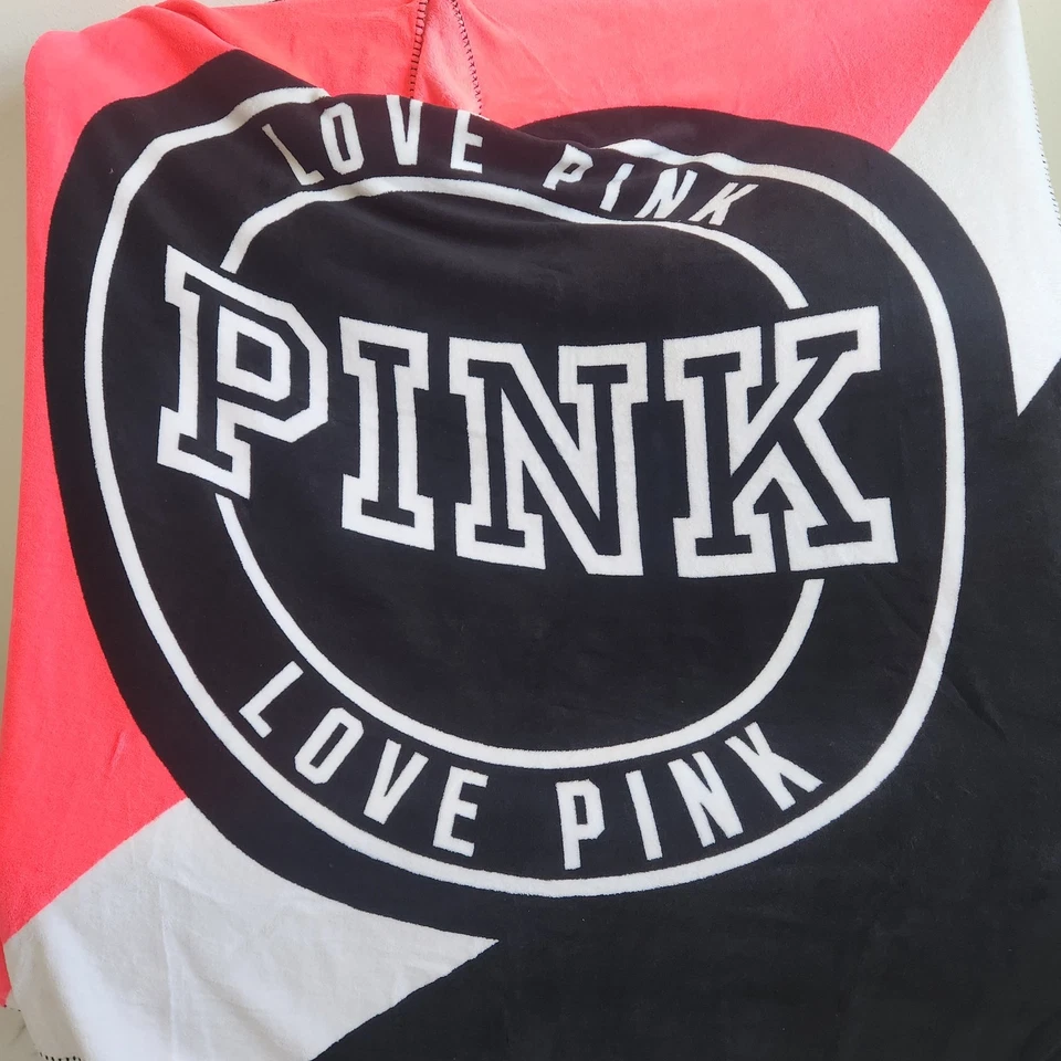 VICTORIA'S SECRET ШЕРПА неоновые ярко розовый и черный плюшевый одеяло 60 «x 72» новый NIP - Изображение 3 из 4