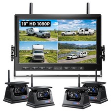 Wireless Solar Magnet Backup Camera 10.1" Monitor DVR Standby for Truck Caravan