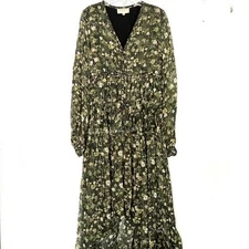 Rococo Sand Black Metallic Flora High Low Midi Dress - S