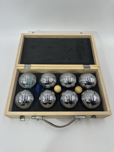 Vintage Chrome Petanque Boules Bocce Balls Set With Wooden Case