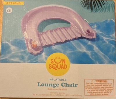 New Sun Squad Inflatable Lounge Chair 4ft Long with Cup Holders Summer Fun