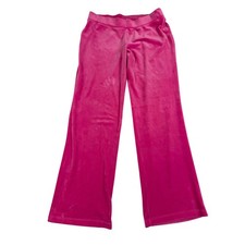 Juicy Couture Pink Velour Rhinestone Logo Wide Leg Track Pants Y2K Womens Small