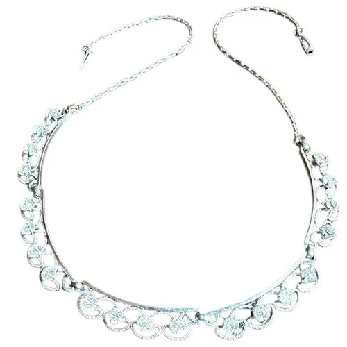 Vintage Krementz Silver Rhinestone and Filigree Necklace 15” Wedding Prom