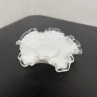 VTG Fenton Silver Crest Milk Glass Double Ruffled Candy Dish 6” Crimped