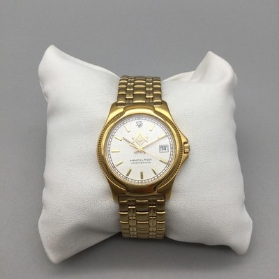 Hamilton Masterpiece Watch Men 35mm Gold Tone Masons Date 8458 New