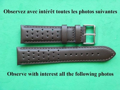 22 mm SOLIDE BRACELET MARRON FONCÉ CUIR VÉRITABLE RACING RALLYE WATER RESISTANT - Photo 1/4